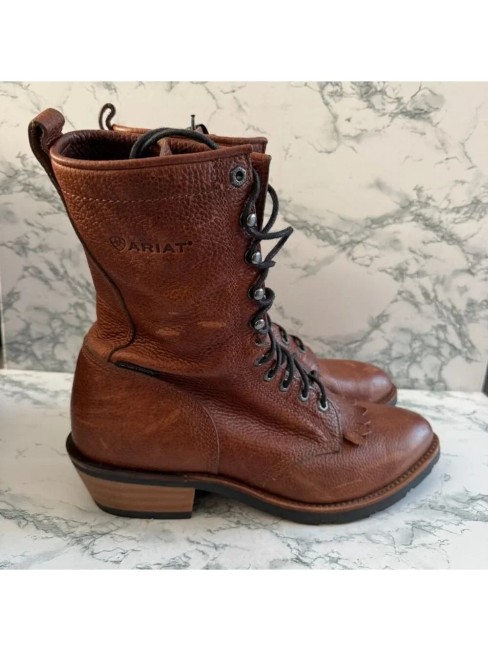 Ariat Men 12D Ironside Packer Lace Up Boots Brown Leather Mid Calf Western Heel